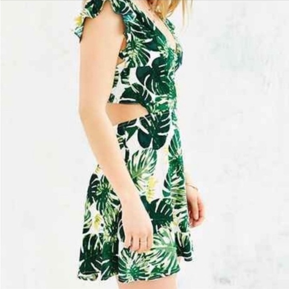 For Love & Lemons V-Neck Monstera Palm Tropical Leaf Dress XS NWT Maximalist - Picture 5 of 16